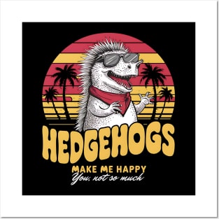 Amusing hedgehog design in retro vintage sunset style. Funny Posters and Art